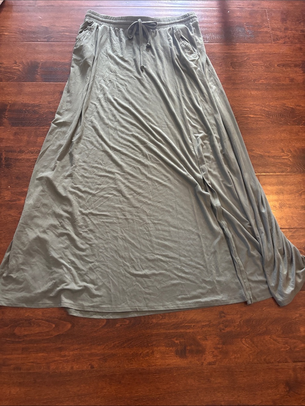 Women's Olive Drawstring Maxi Skirt - Picture 5 of 5